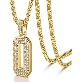 U7 Gold Initial Number Necklace for Men Women, 18K Gold/Silver Plated Diamond CZ Letter Pendant Necklace Big A-Z 0-9 Hip Hop Jersey, Customerized Letter Wheat Chain 22 Inch for Athletes Rappers
