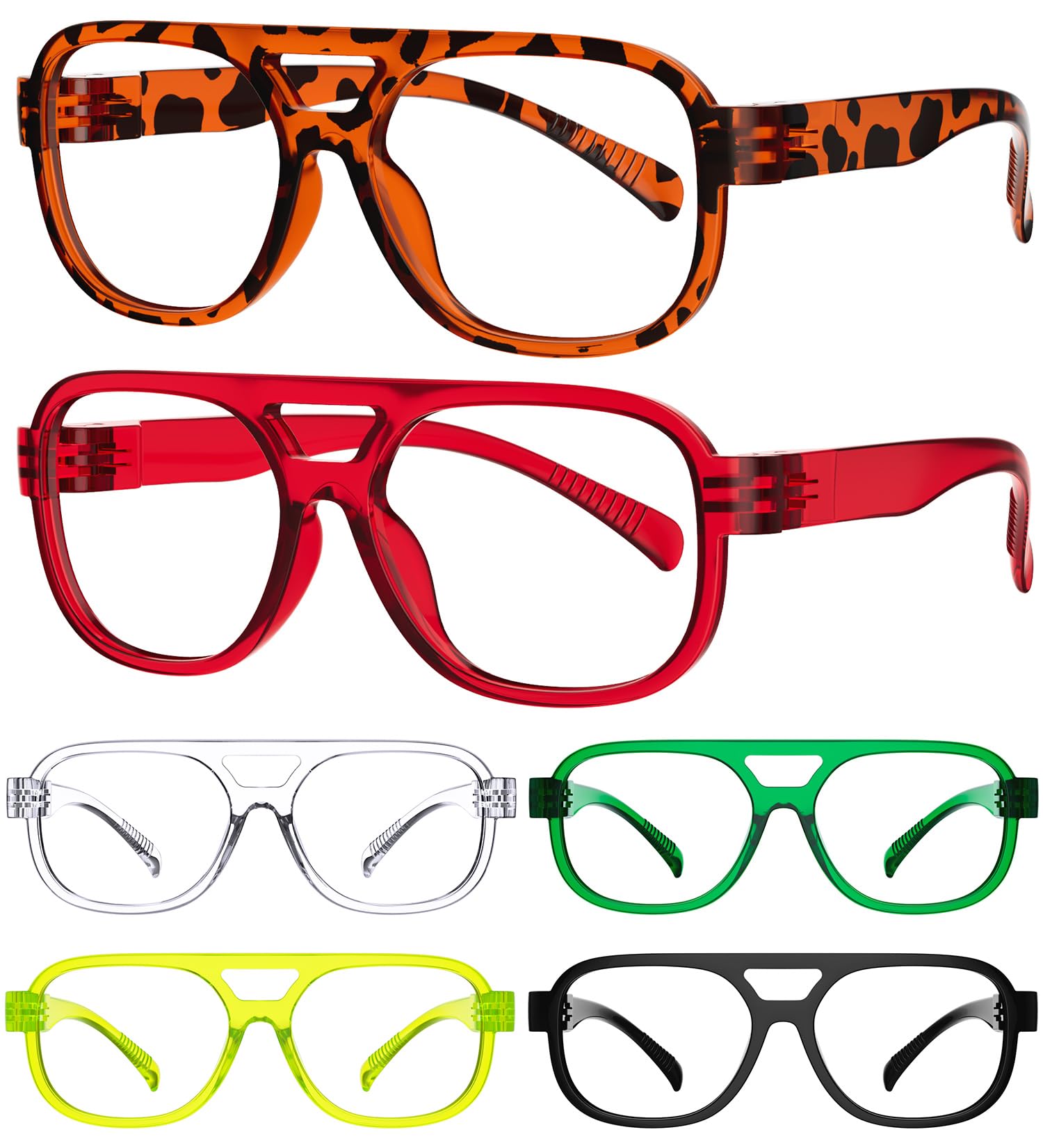 Eyekepper 6 Pack Pilot Reading Glasses Metalless Screwless Spring Hinges Readers for Women Men Large Frame +1.00