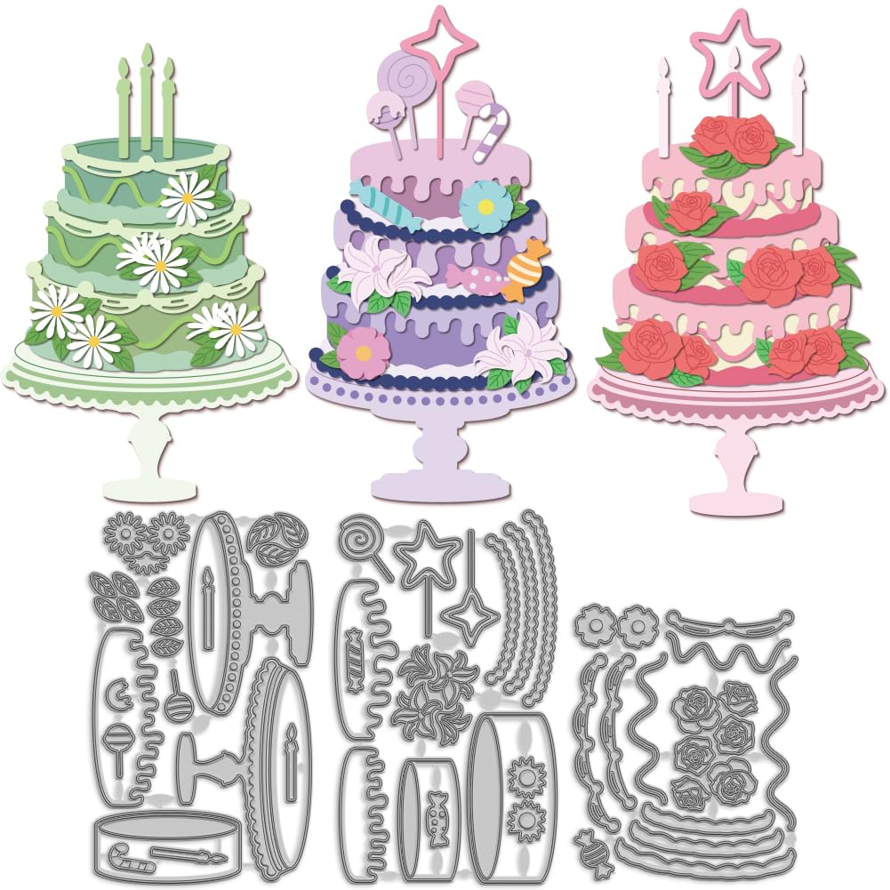 MAYJOYDIY Flower Cake Metal Die Cutting Rose Daisy Daffodil Cake Embossing Die Cuts Star Candle Cake Carbon Steel Cutting Dies for Scrapbooking Party Photo Album DIY Paper Card Crafts