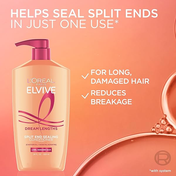 L’OREAL PARIS ELVIVE DREAM LENGTHS SUPER DETANGLING CONDITIONER WITH FINE CASTOR OIL AND VITAMINS B3 AND B5 FOR LONG, DAMAGED HAIR, INSTANTLY DETANGLES TO REDUCE BREAKAGE WITH SYSTEM, 28 FL OUNCE