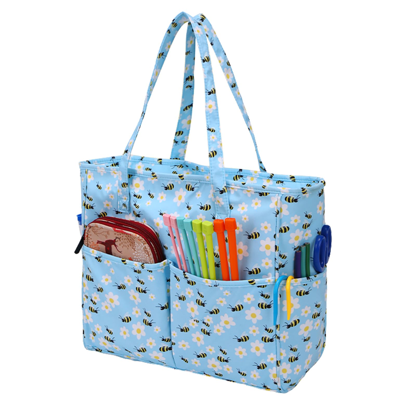 Coopay Crochet Tote Bag. Knitting Bags UK, Craft Storage Bag, Craft Bags for Crafting, Sewing, Cross Stitch or Embroidery, Crafters Bag, Knitting Project Travel Bag, Bee