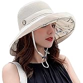 Women Wide Brim Sun Hats Metal Wired Edge Summer UV Protection Beach Fishing Hat for Hiking Garden Travel Chin Strap