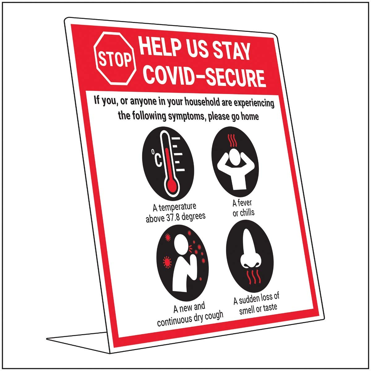 V Safety Covid Secure Desk Sign - If You Have Symptoms - 200mm x 300mm - 2mm Rigid Plastic