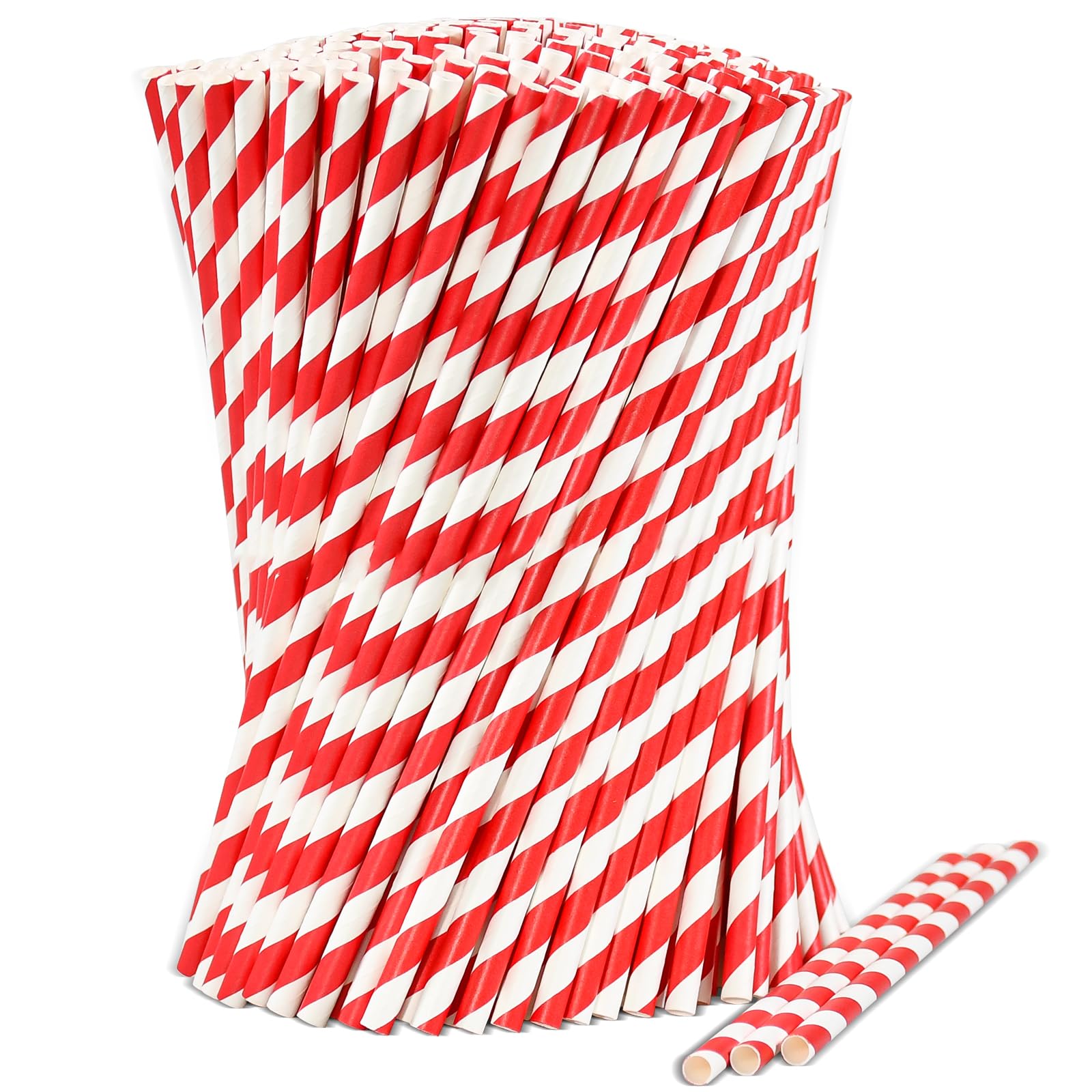 Pack of 1000 Disposable Paper Straws, Bulk Pack, Red White Striped, 100% Biodegradable, 19.7 cm x 0.6 cm