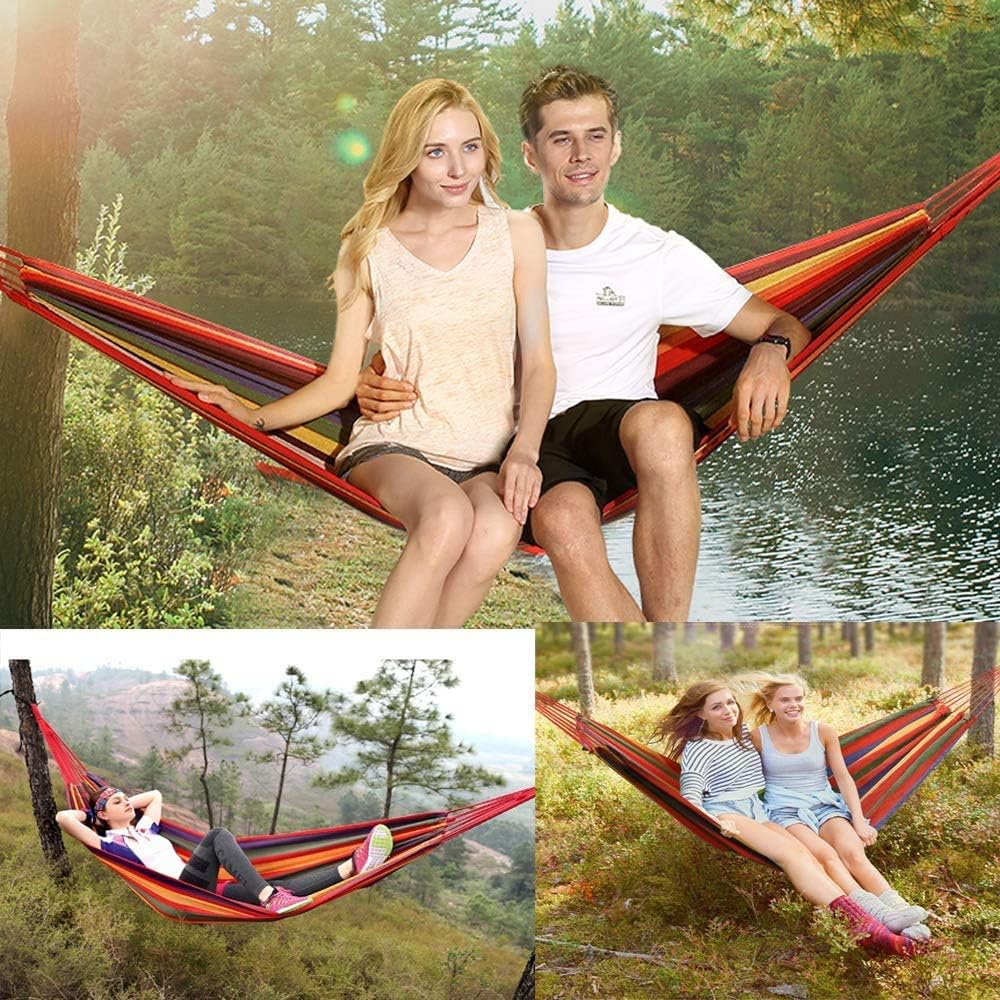 SUNCREAT 12ft Double Brazilian Wide Hammock Cotton Fabric Travel Camping Hammock with 2 Person for Indoor or Outdoor-Tropical : Garden & Outdoor