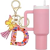 Mini Tumbler Keychain Cute Stanley Cup Charms For Backpack Initial Letter Fashion Tassel Butterfly Pendant Keychain For Women
