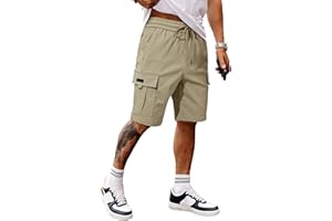 JMIERR Men's Casual Stretch Cargo Shorts Classic Drawstring Elastic Waist Summer Work Short with Multi Pockets