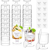ALEXPRE 100 Pcs Clear Dessert Cups with Spoons 5 Oz Plastic Parfait Cup Disposable Appetizer Cup Round Serving Goblet Cup Dessert Cup for Party Fruit Ice Cream Mousse Pudding Appetizer Bowl (Clear)