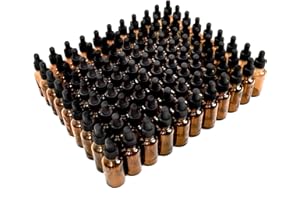 June Fox 2oz Glass Dropper Bottle, 80 Pack Amber Glass Bottles with Glass Droppers and Black cap for Essential Oils, Lab Chemicals, Perfumes