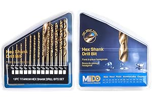 MIDO PROFESSIONAL ABRASIVE Drill Bit Set 13PCS Titanium Metal Drill Bits 1/16"-1/4" Impact Drill Bit Set for Aluminum Alloy, Wood, and Plastic