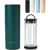 Firebelly Tea, Travel Tea Infuser Mug with Strainer, Insulated Tumbler for Loose Leaf Tea or Coffee, Leakproof Bottle for Hot or Iced Drinks, Stainless Steel Thermos with Lid, Forest