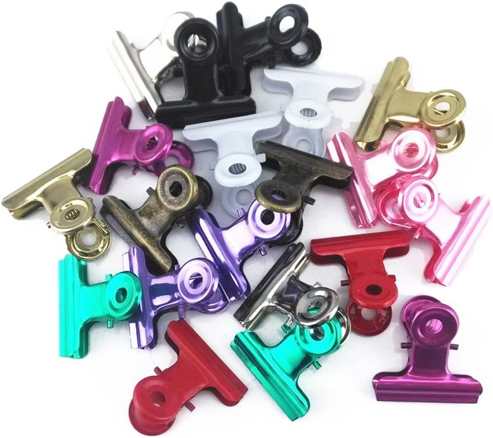 yueton 20pcs Mixed Color Metal Bulldog Clips, Utility Paper Clips, Hinge Clips for Home, Office Use