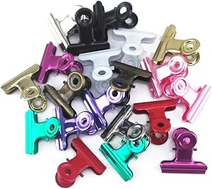 yueton 20pcs Mixed Color Metal Bulldog Clips, Utility Paper Clips, Hinge Clips for Home, Office Use