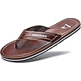 Quickshark Mens Flip Flops Leather Thong Sandals Arch Support Beach Slippers