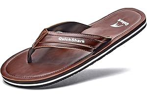 Quickshark Mens Flip Flops Leather Thong Sandals Arch Support Beach Slippers