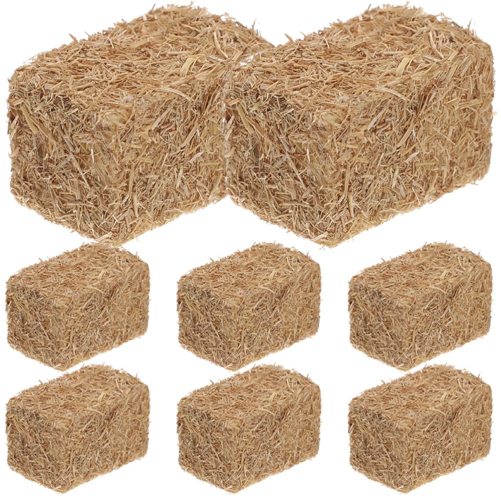 TOYANDONA 8Pcs Mini Hay Bale Faux Autumn Decoration Display Small Decorative Hay Styrene Snow Village Accessories for Dollhouse Farm Halloween Decor (Square Shape)