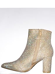 Forever Women Rhinestone Block Chunky Heel Ankle