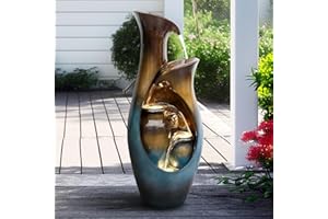 watnature 31.4”H Outdoor Garden Fountains and Waterfalls -Modern Indoor Water Jar Fountain with LED Lights&Pump for Garden, Patio, House, Home Decor, Indoor Zen Fountains Outdoor Waterfall Features
