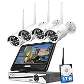 Hiseeu Wireless Security Camera System with 10in LCD 2K Monitor, 10CH 4Pcs 5MP Outdoor Indoor Cameras with One-Way Audio, Wat