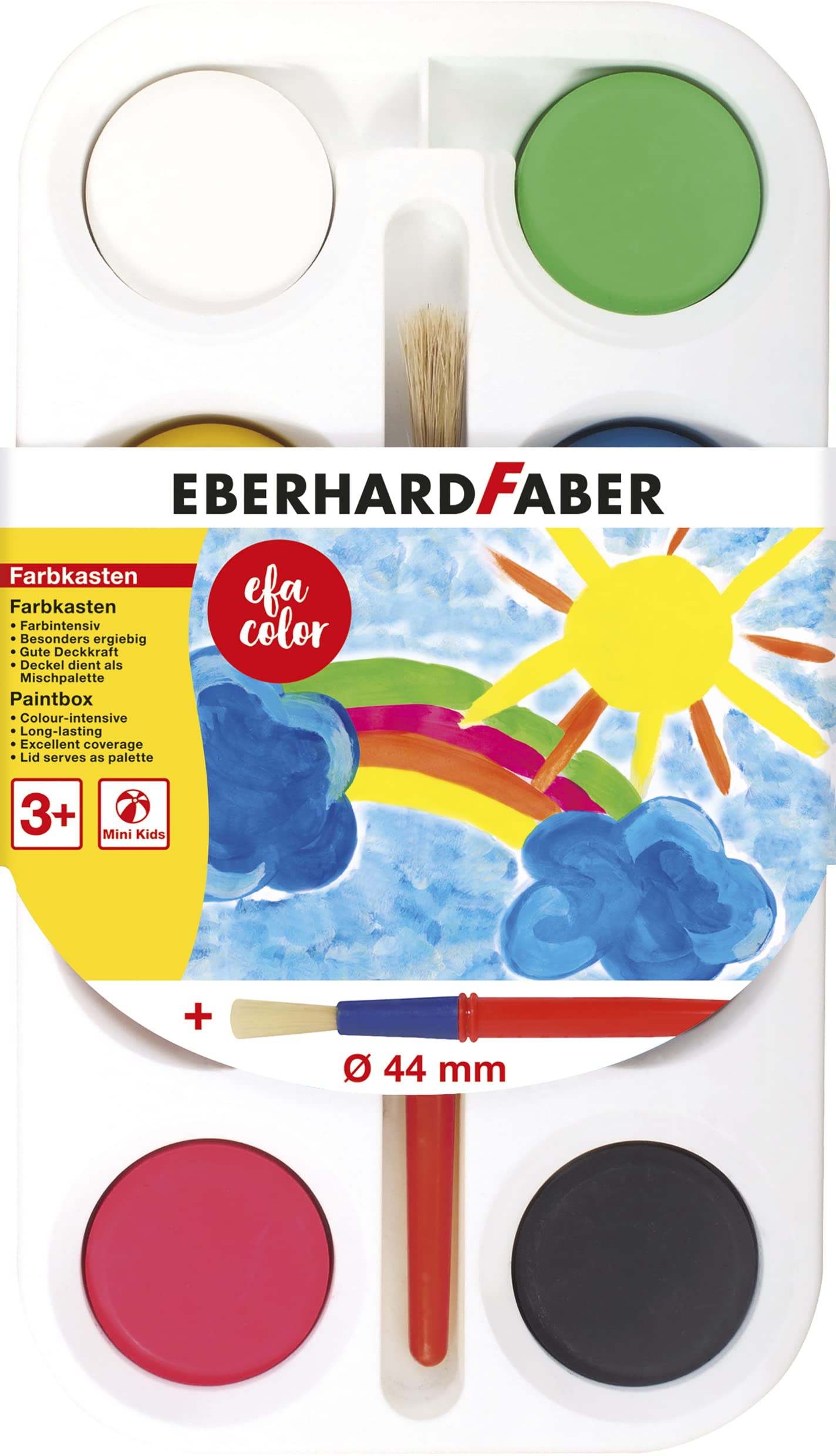 Eberhard Faber EFA Colour 577008 Paint Box with 8 Colour Tablets 44 mm and Brush, Also Suitable as a Mixing Palette