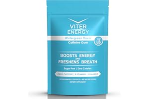 Viter Energy Caffeinated Gum 60mg Caffeine, B Vitamins, Guarana, Sugar Free. (Wintergreen, 8oz, Bulk Bag)