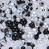100g Mix Flatback Pearls and Rhinestone, Rhinestones for Crafting,Mixed Size 3mm-10mm AB Color Round Half Pearls Flatback Pearl Beads for DIY Craft Nail Art Shoes Clothes Tumblers(Black|Silver|White)