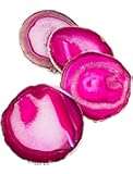 Natural Sliced Dyed Agate Coaster with Rubber Bumper Set of 4 (3.5-4, Pink)