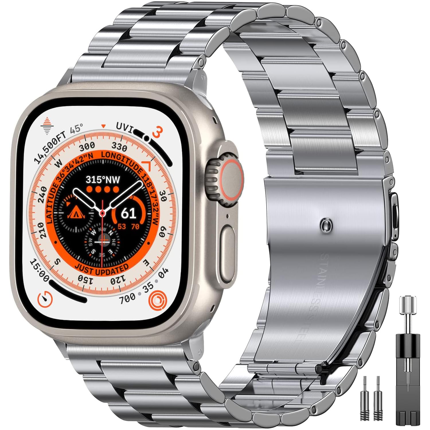 EPULY Compatible with Apple Watch Band 49mm 45mm 44mm 42mm 41mm 40mm 38mm, Business Stainless Steel Metal Watchband for iWatch Band Series 9, Ultra 2, SE, Ultra Series 8 7 6 5 4 3 2 1 Men & Women