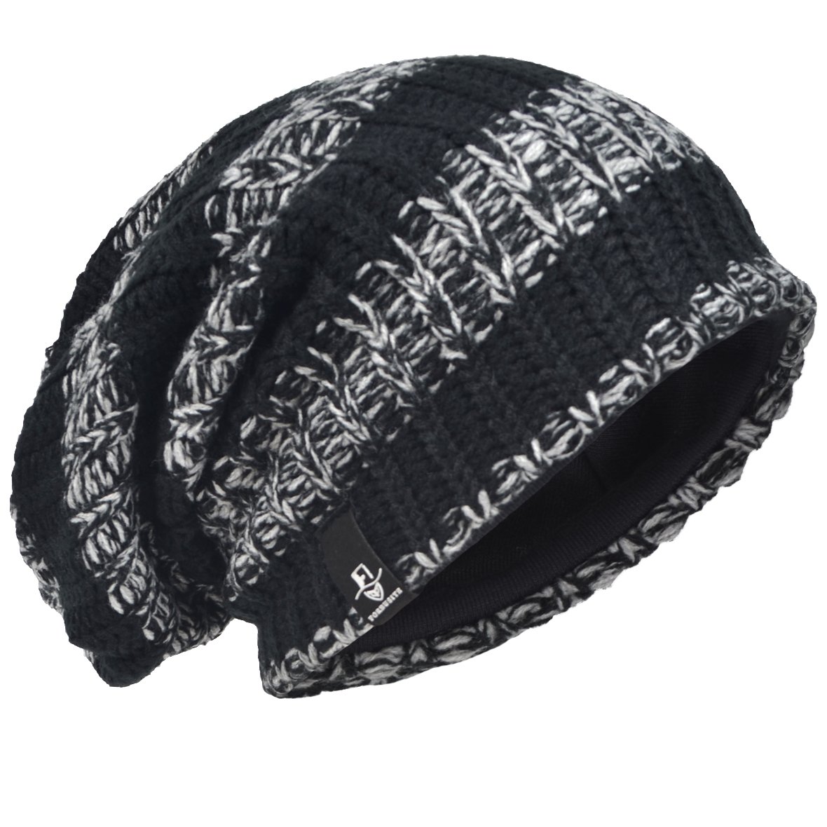 Men Oversize Beanie Slouch Skull Knit Large Baggy Cap Ski Hat B08 (Stripe-Black)