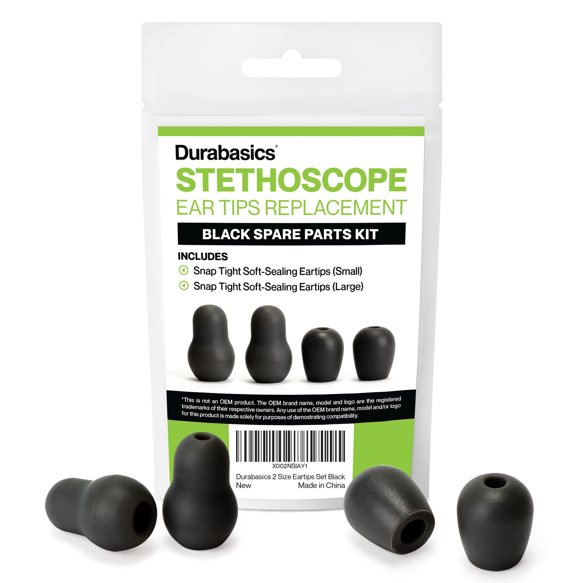 Durabasics Stethoscope Ear Tips Replacement for Littmann Stethoscopes Parts - Compatible with Littmann Ear Tips, Ear Pieces, Replacement Parts for Classic III, Cardiology 3, 4, & IV - Black