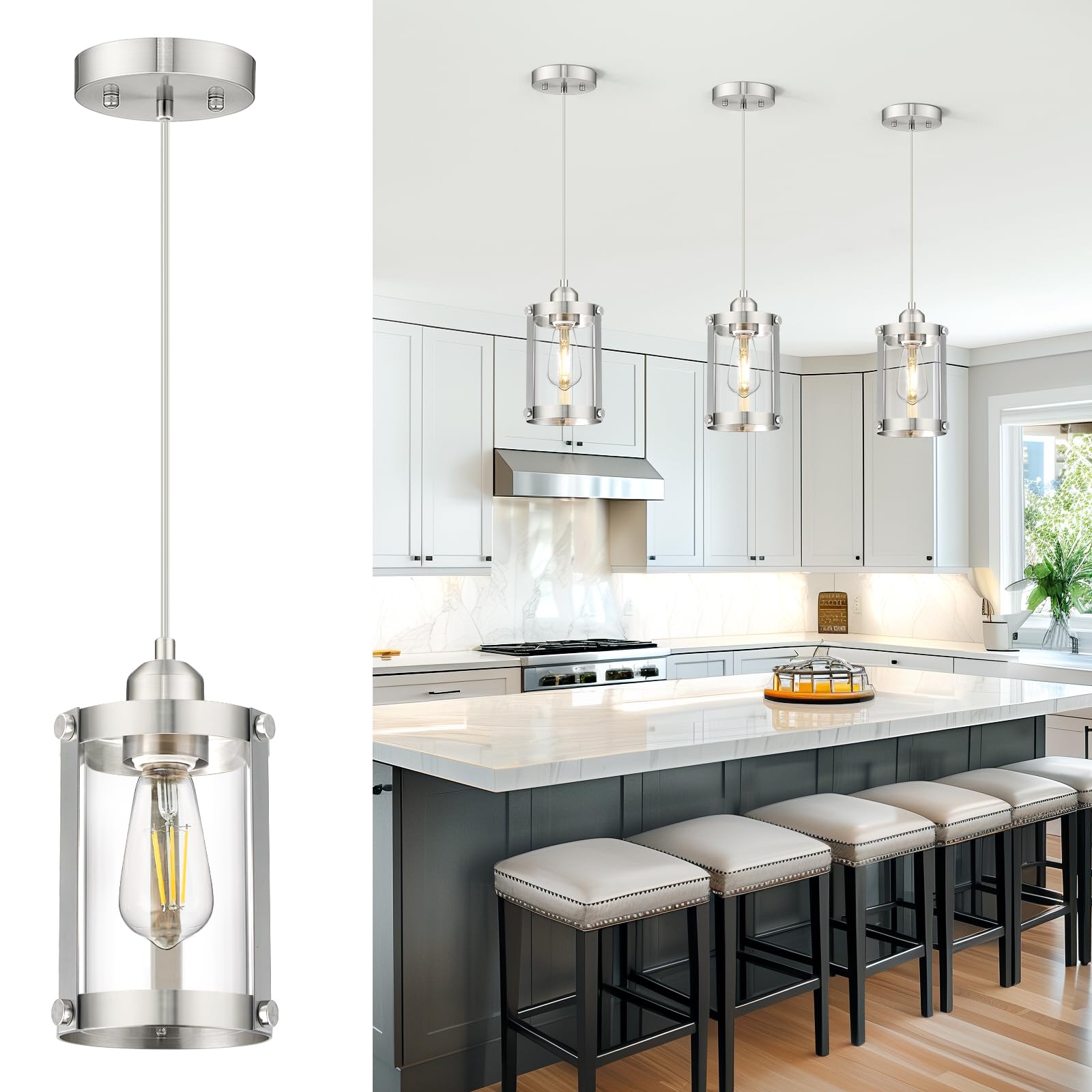 Osimir Brushed Nickel Pendant Lights Kitchen