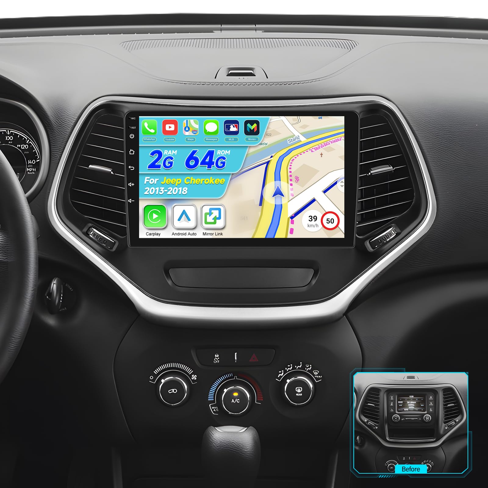 Photo 1 of [2G+64G] 10.1 inch Radio for Jeep Cherokee 2013-2018, Android Touch Screen Cherokee Car Stereo, Carplay/Android Auto/EQ Audio/1080P/SWC/Bluetooth