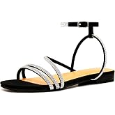 CosyFever Women's Dressy Flat Sandals, Rhinestone Wedding Guest Shoes | Sparkly Rhinestone Straps, Comfortable Flat Heel, Adjustable Ankle Strap, Open Toe Design, Elegant Wedding Guest Style