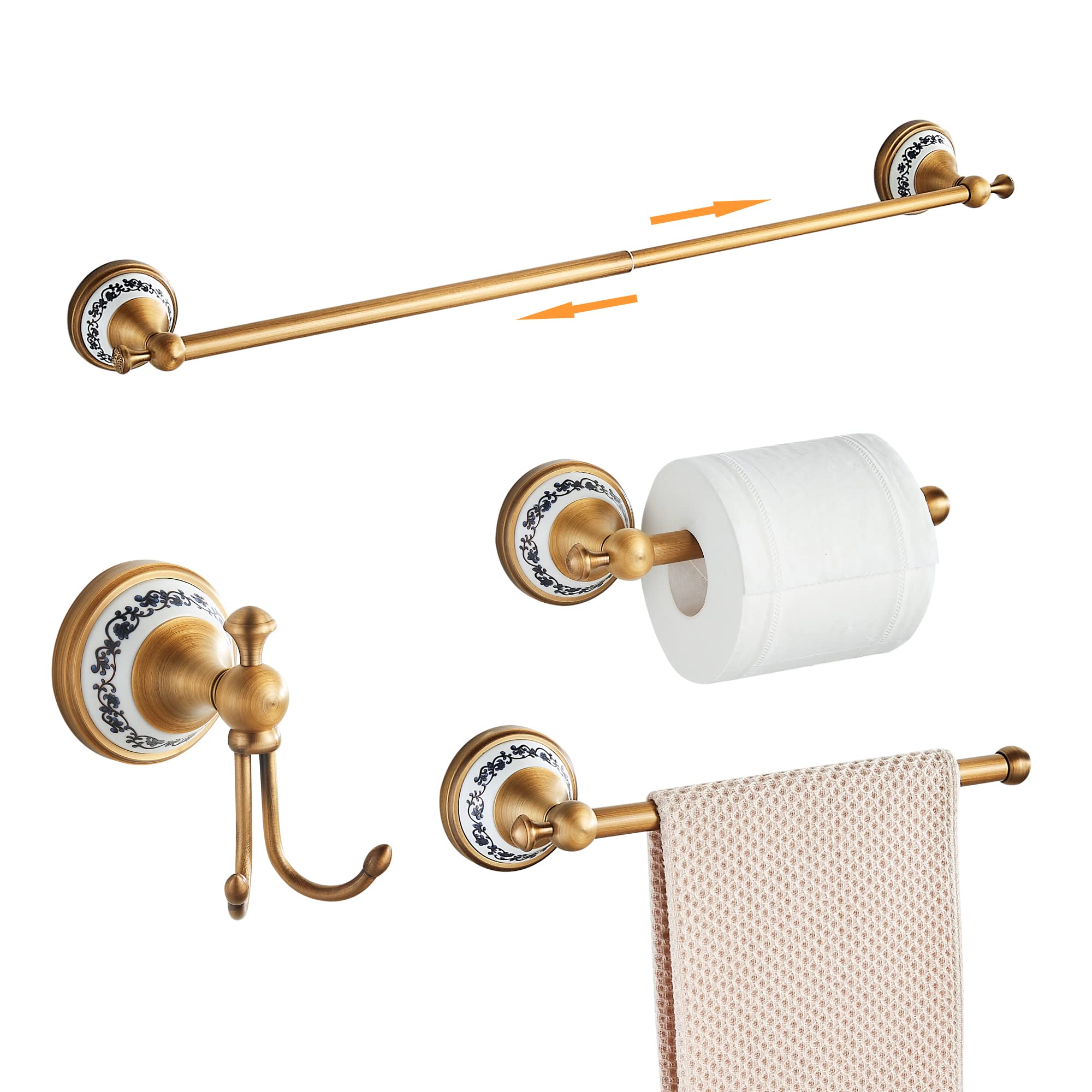 Antique Bronze Bathroom Hardware Set,Adjustable Towel Rack, Toilet Roll Paper Holder,Hand Towel Holder,Hook, Bathroom Accessories Set Wall Mounted