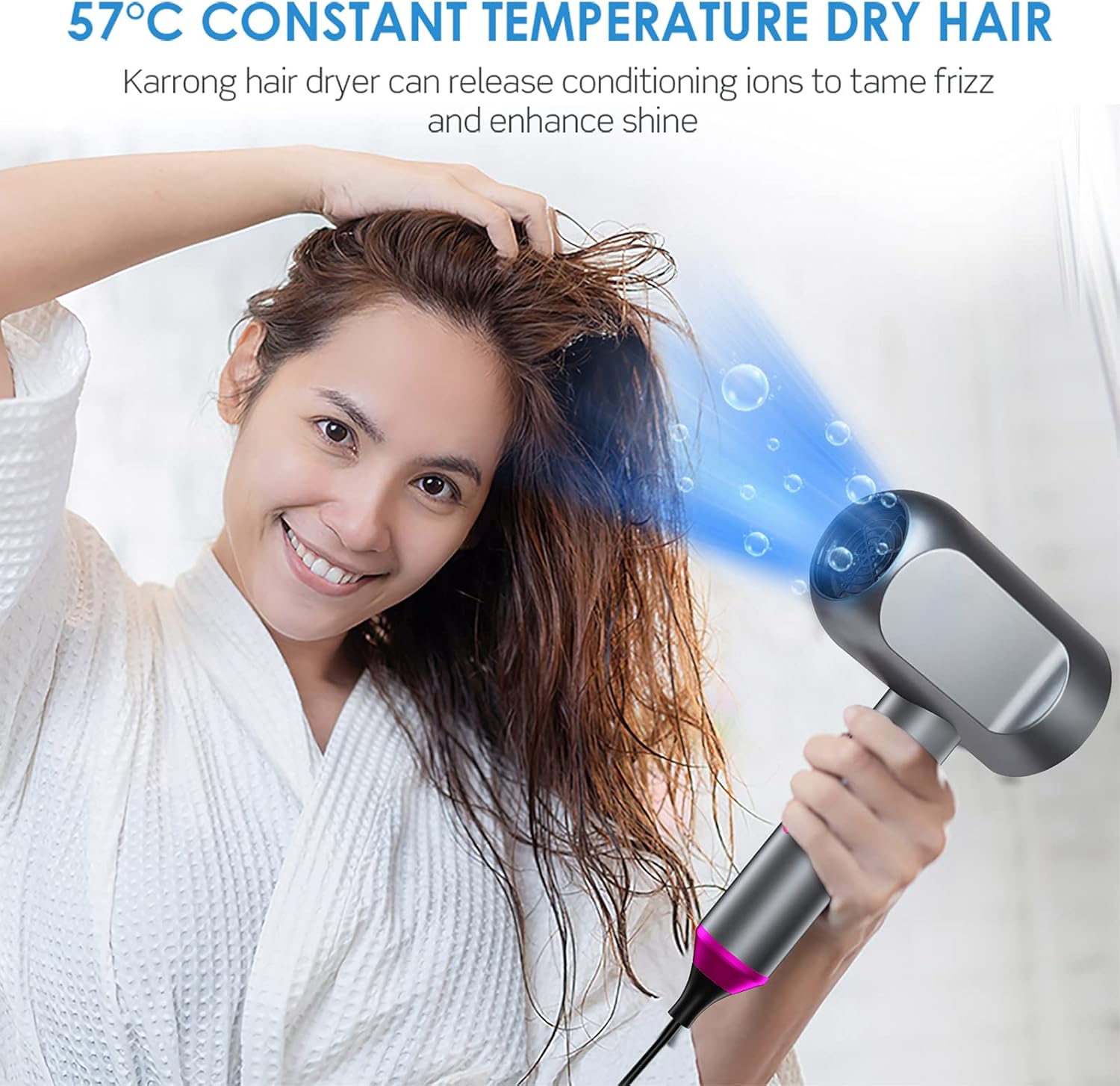 Professional Ionic Travel Hair Dryer, 1600W Smart Induction Blow Dryer, Negative Ion Technolog, 5 Heating/5 Speed/Cold Settings with LED Screen, Contain 2 Nozzles Fast Drying for Woman Men Kids: Health & Personal Care