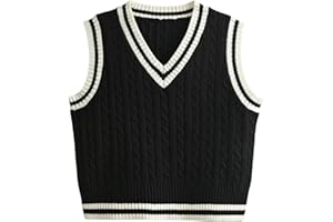 Hyipels Women's Sweater Vest,Y2K Sleeveless Pattern Preppy Style Knitted Crop Tank Top for Girl