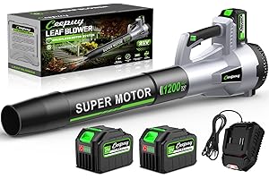 CEEPUY Cordless Leaf Blower,1200W Brushless Electric Leaf Blower with 2×6.0Ah Batteries & Fast Charger, 6 Speed Levels, Light