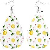 Zokola Lemon Earrings For Women Friends Gift, Fresh Lemons Summer Fruit Leaf Flowers Drop Earrings Set, Lightweight Hook Teardrop Hook Faux Leather Earrings Jewelry