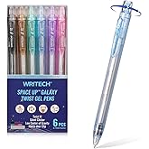 WRITECH Twist Gel Ink Pens: Multicolor Medium Point 0.7mm 6ct Low Center of Gravity Rotatable Pen No Smear Silent Click Space Up Gel Galaxy