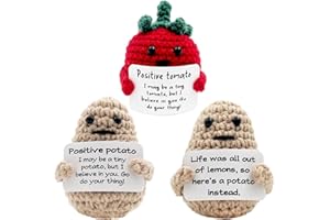 Gkuzus 3Pcs Positive Potato Tomato Mini Funny Wool Gifts Knitted Creative Doll Cute Toy with Positive Affirmation Card Good Luck Encourage Motivational for Birthday Holiday Party(T+P+L)