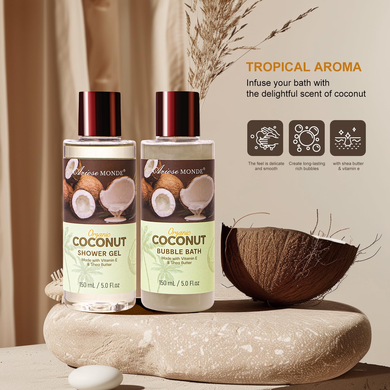 Spa Gift Baskets for Women, Coconut Bath Gift Set for Women Include Bubble Bath, Shower Steamers, Bath Salt. Bath and Body Spa Kit, Mom Birthday Gifts from Daughter, Birthday Gift Basket for Mom