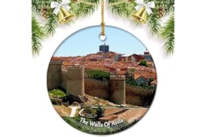 UMSUFA Spain The Walls of Avila Christmas Ornaments for Tree Ceramic Pendant Double Sided Ornament Decor Xmas Gifts Porcelain Travel Souvenirs