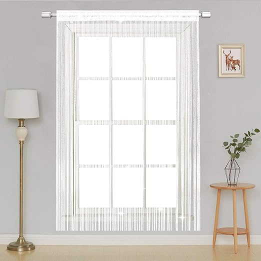 AIZESI Vorhänge Funkelnd Silber Fadengardine Fadenvorhang Verdunklungsvorhänge Schiebevorhänge(White)