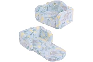 Welnow 2-in-1 Kids Sofa Chair, Glow in The Dark Convertible Toddler Chair Flip Out Children Sofa Folding Kids Sofa with Wave Armrests & Side Pockets & Removable Cover for Girl or Boy