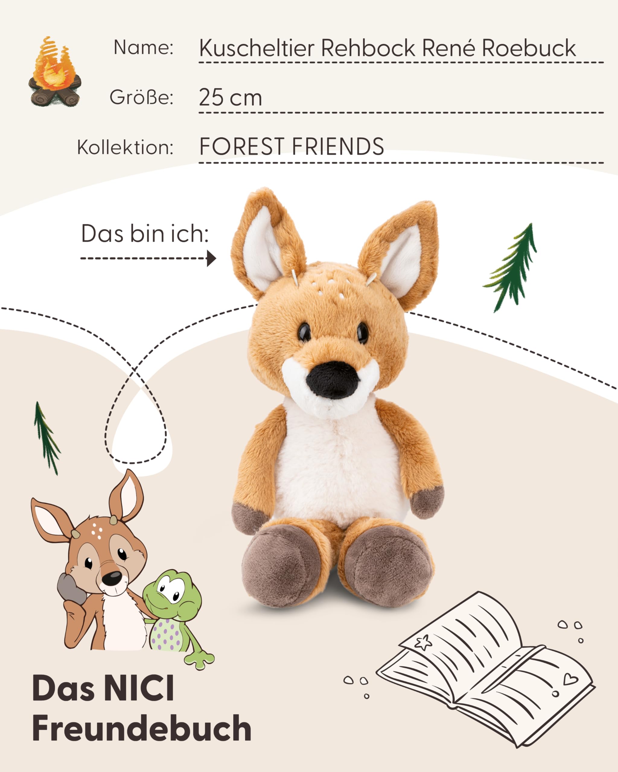 NICI Kuscheltier Rehbock René Roebuck 25cm - braun - Weiches Plüschtier – niedliches Stofftier zum Kuscheln & Spielen – tolle Geschenkidee für Kinder & Erwachsene - 62269 5
