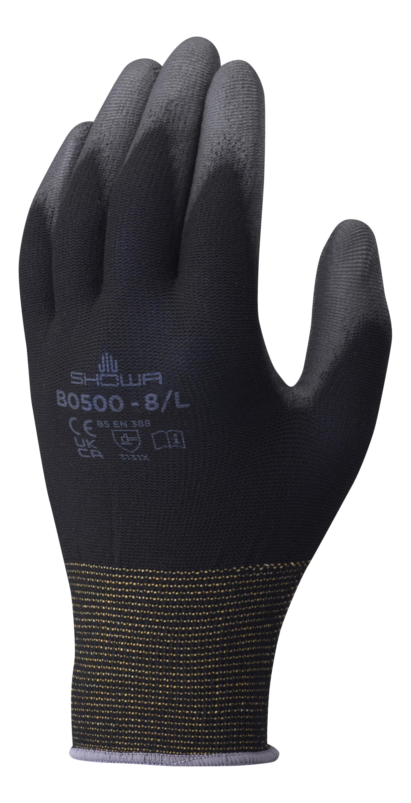 SHOWA B0500 Nylon/Polyester Work Glove with Polyurethane Coated Palm, 13 Gauge, Black, L — image 1