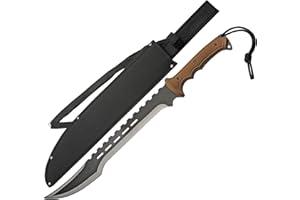 SZCO 25" Desert Storm Scimitar Machete – Full Tang Sawback Machete with 18" 420 Stainless Steel Blade, ABS Handle, Nylon Sheath & Lanyard for Camping, Hunting & Outdoor Use