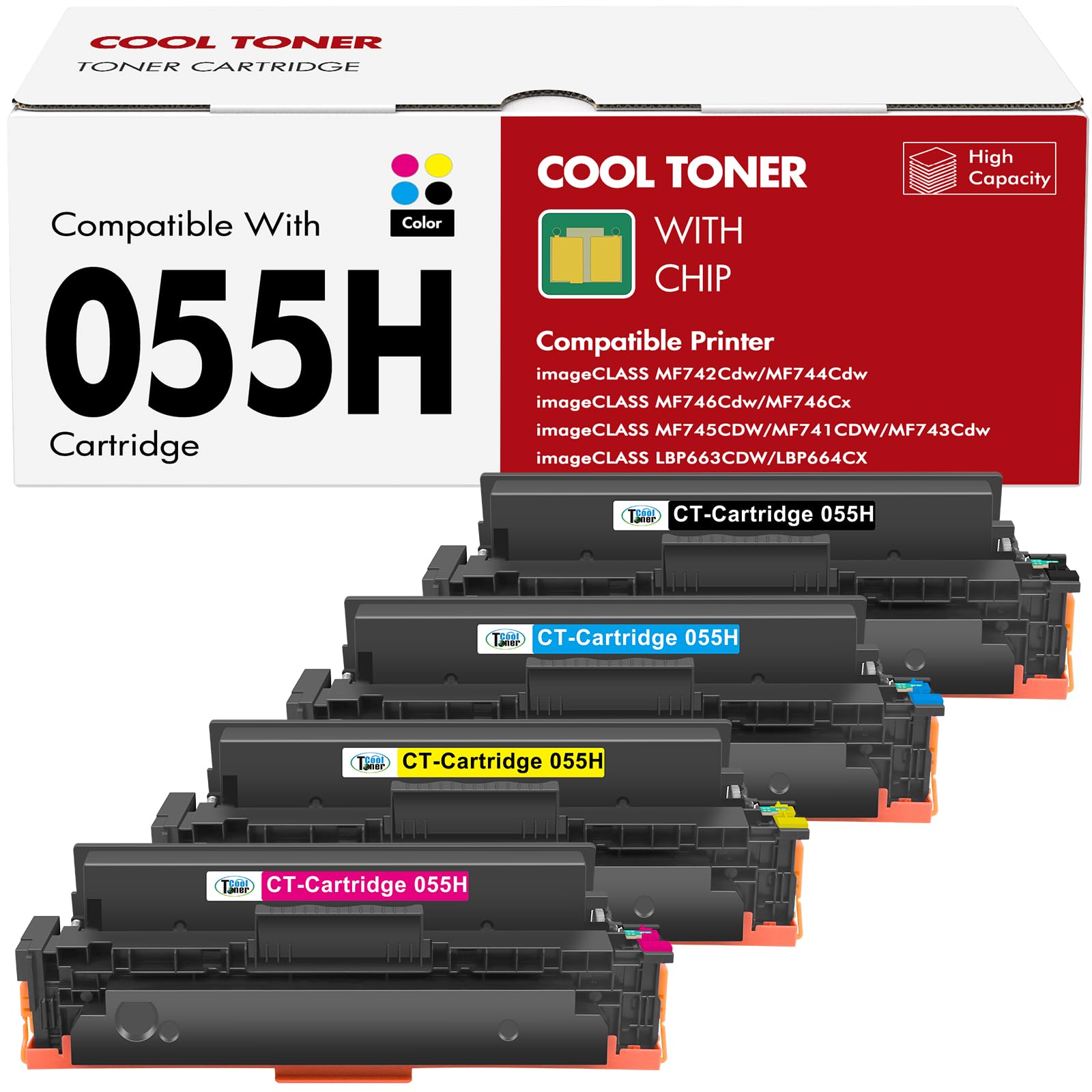 Photo 1 of 055H 055 Toner Cartridge Set Compatible for Canon 055H 055 CRG-055 Color ImageCLASS MF743Cdw MF741Cdw MF742Cdw MF745Cdw MF746Cdw MF744Cdw LBP664Cdw LBP660C MF740C MF743 Printer Ink (K/C/M/Y, 4-Pack)
