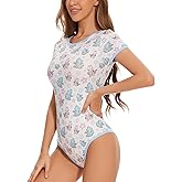 Sexy Adult Onesie Pjs for Women: Snap Crotch Romper Pajamas with Dinosaur & Dragon Print - Short Sleeves Casual Bodysuit