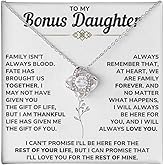 FETCH THE LOVE To My Beautiful Bonus Daughter Necklace From Mom & Dad With Heartfelt Message Card Perfect for Birthday, Graduation, or Christmas Gift 14k Pendant to Stepdaughter & Goddaughter